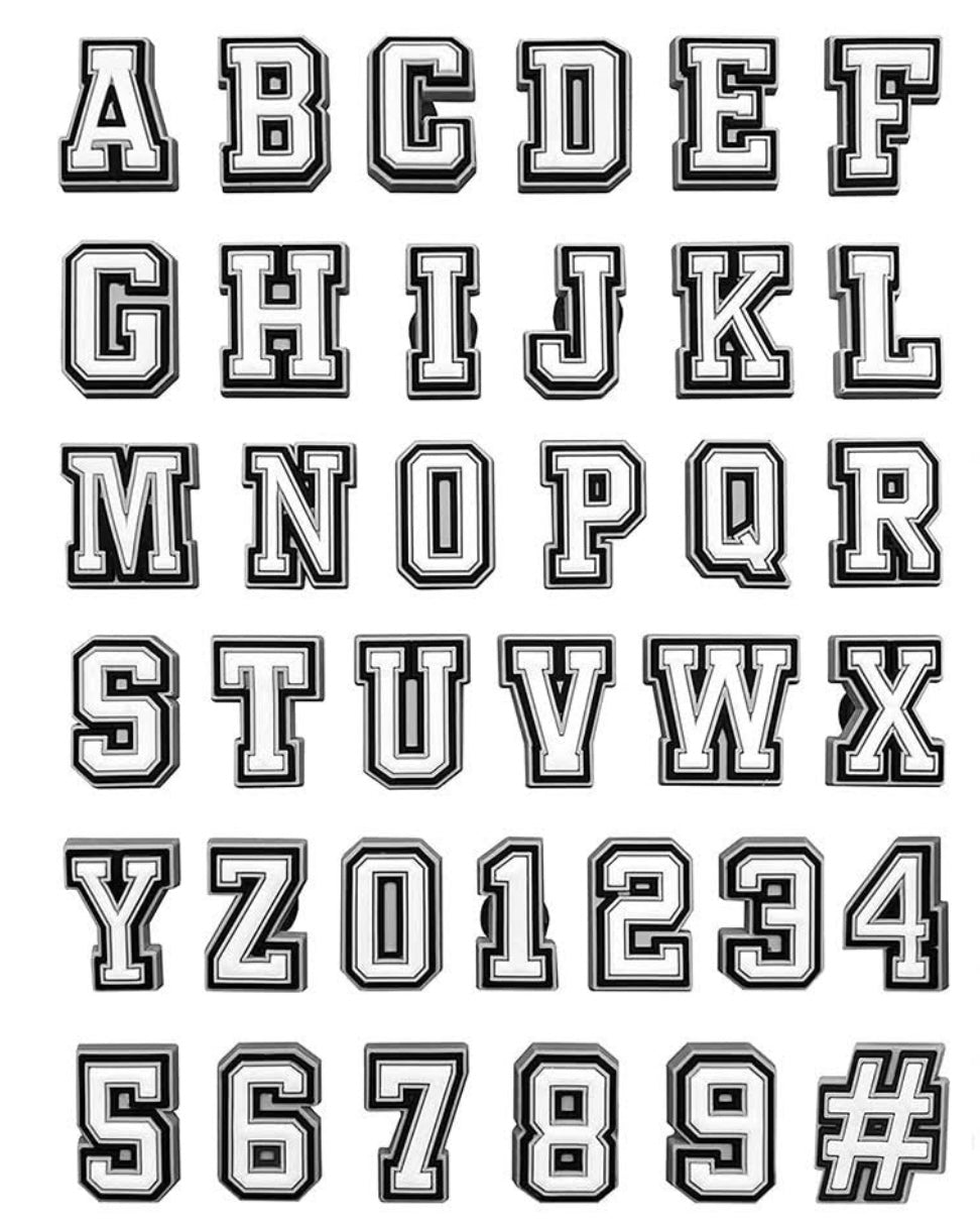 Black and white letters and numbers