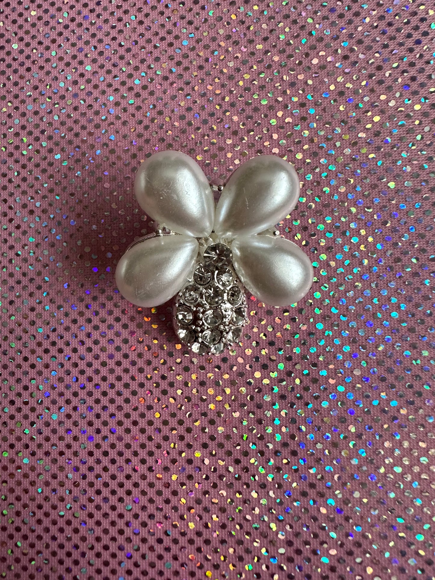 Diamanté Pearl flower silver